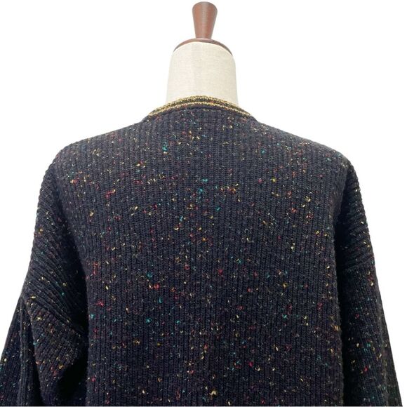 Vintage 80s Liz Claiborne LizWear Wool Varsity Cardigan Black Speckle Size Small - Picture 9 of 14